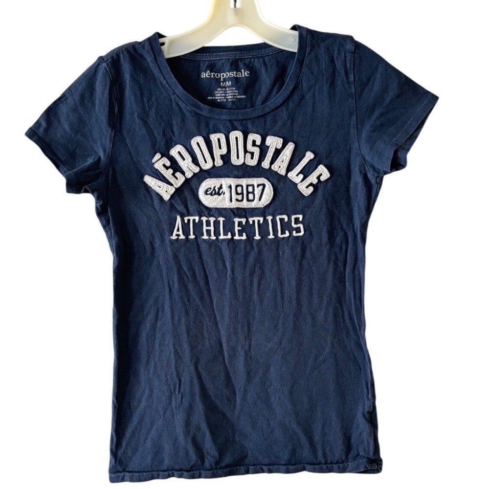 Aeropostale Y2K Baby Tee Size M Fitted Graphic Logo Navy Casual Sporty Top
